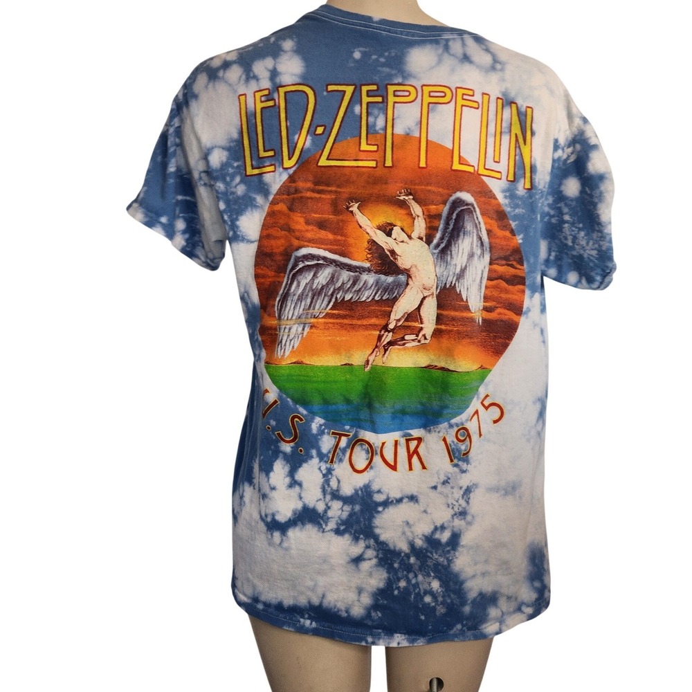 Led Zeppelin Tie Dye Graphic T-Shirt Blue White Rock‎ Band Tee S 2021 Mythgem